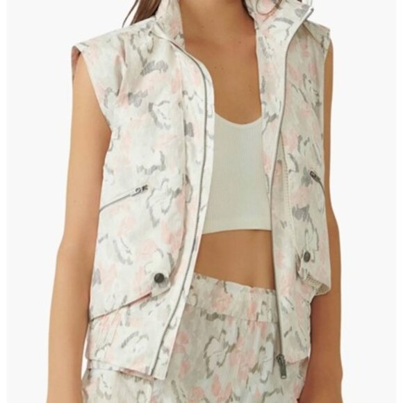 Free People Off The Grid Printed Vest With Packable Hood NWT